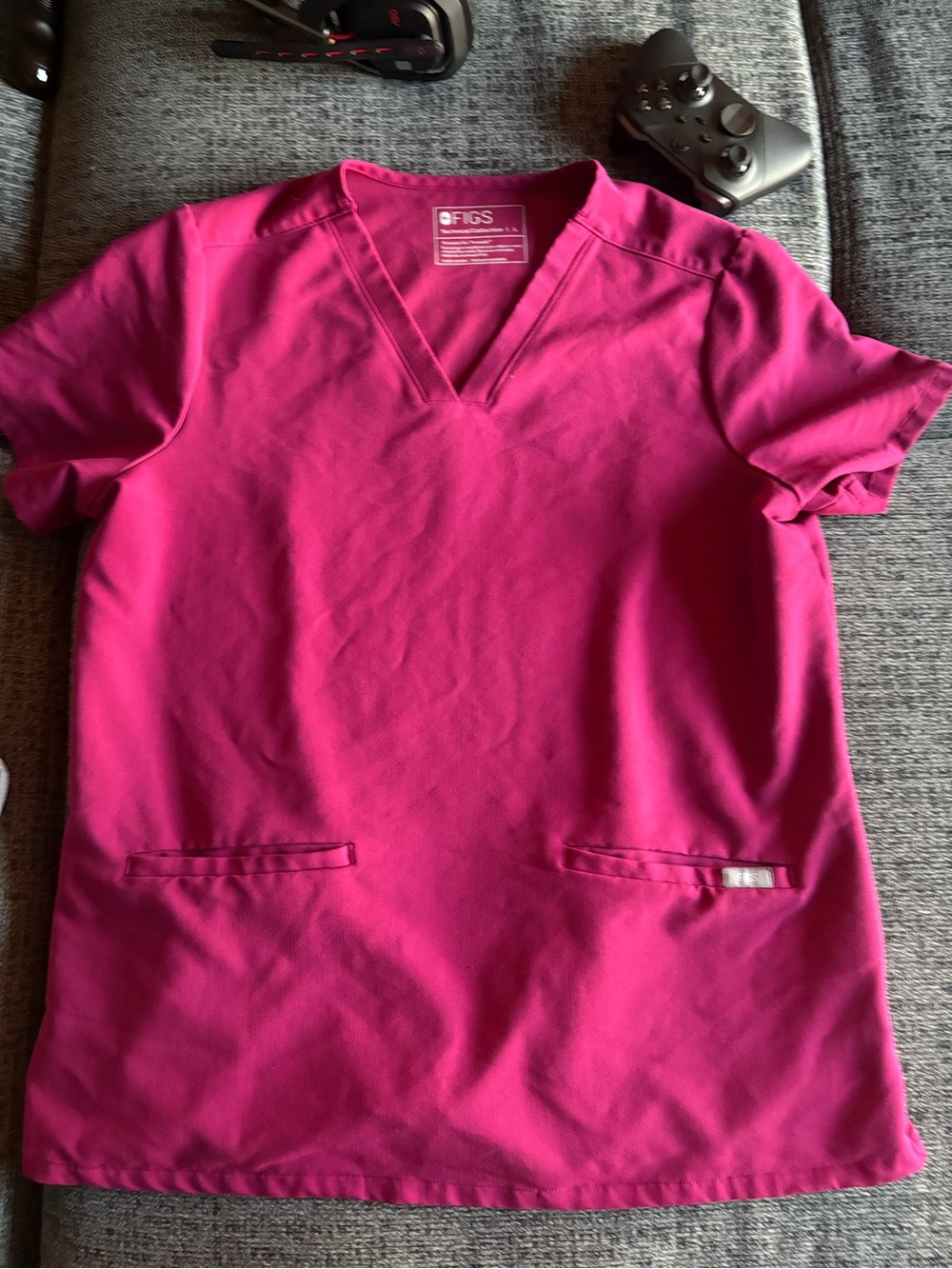 Figs V-Neck Scrub Top in Bright Magenta